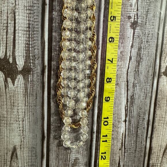 Vintage Sarah Coventry Multi Strand Gold Chain Clear Bead Necklace - Picture 8 of 9